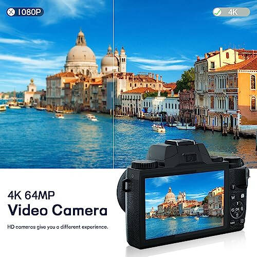 Digital Cameras for Photography, NIKICAM 4K 64MP WiFi Vlogging Camera for YouTube with Dual Camera, 4” Touch Screen Compact Camera with Flash, 32GB SD Card, Lens Hood & 3000mAH Battery - Black - 10