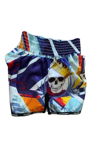 DIGITAL CUSTOM DESIGN KICKBOXING SHORTS - NAVY BLUE-WHITE - 6