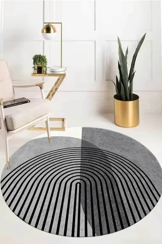 Digital Non-Slip Scandinavian Washable Black Grey Beige Living Room Carpet Kitchen Rug Balcony Runner Rug-Black - 1