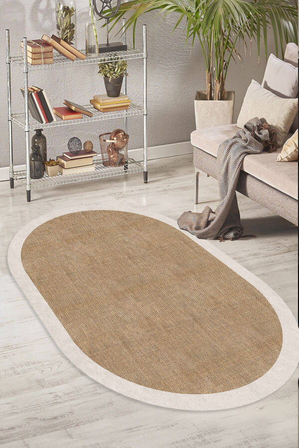 Digital Non-Slip Washable Beige Living Room Rug Kitchen Rug Corridor Rug Oval Rug Runner-d7024 - 2