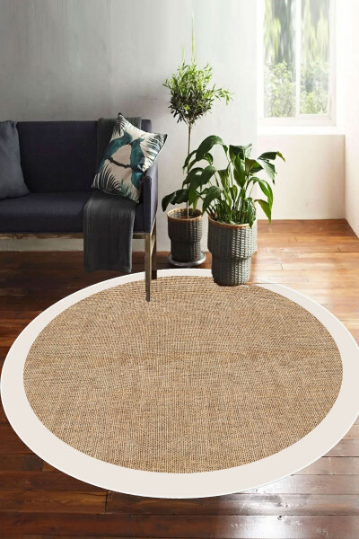 Digital Non-Slip Washable Beige Round Living Room Rug Kitchen Rug Balcony Rug Corridor Rug - 1