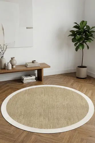 Digital Non-Slip Washable Beige Round Living Room Rug Kitchen Rug Balcony Rug Corridor Rug - 1
