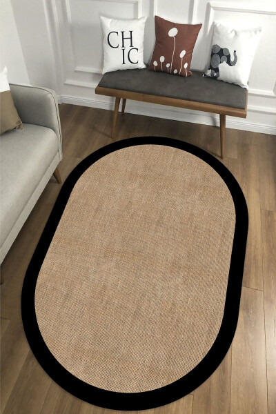 Digital Non-Slip Washable Black Jute Look Oval Living Room Rug Kitchen Rug Corridor Rug Runner - 9