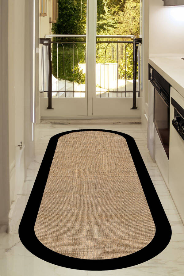 Digital Non-Slip Washable Black Jute Look Oval Living Room Rug Kitchen Rug Corridor Rug Runner - 2