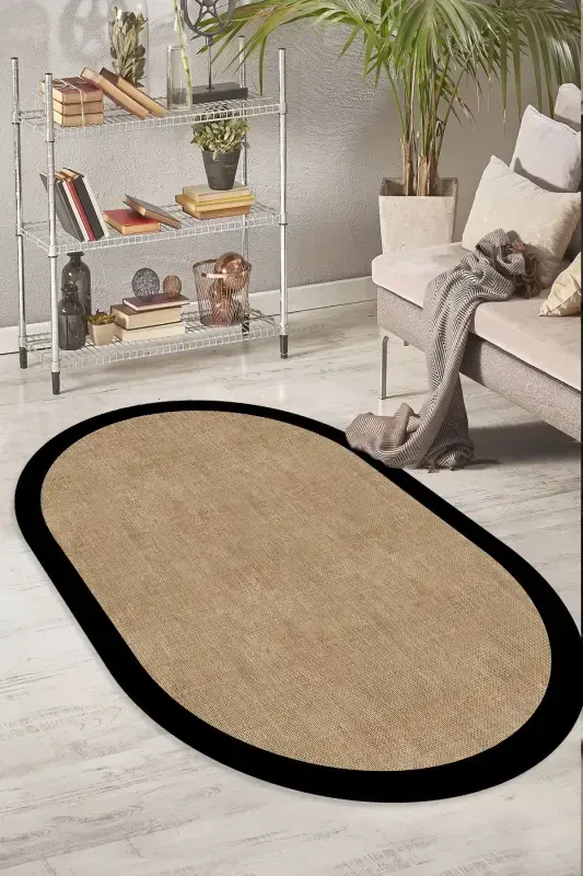 Digital Non-Slip Washable Black Jute Look Oval Living Room Rug Kitchen Rug Corridor Rug Runner - 3