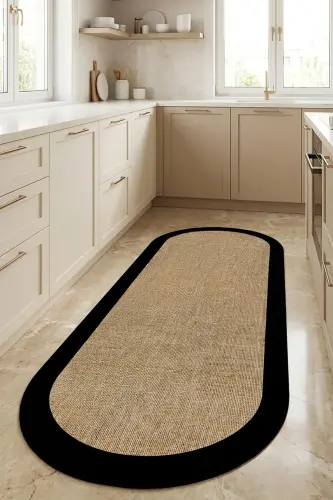 Digital Non-Slip Washable Black Jute Look Oval Living Room Rug Kitchen Rug Corridor Rug Runner - DECOMIA HOME (1)