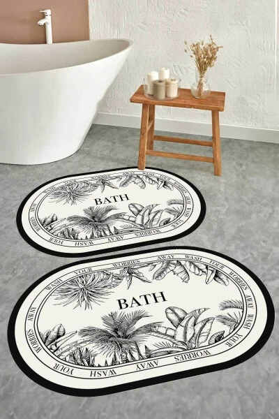 Digital Non-Slip Washable Black White Botanical Double Bath Mat Set Bathroom Rug Bathroom Decor - DECOMIA HOME