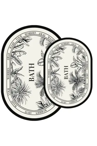 Digital Non-Slip Washable Black White Botanical Double Bath Mat Set Bathroom Rug Bathroom Decor - DECOMIA HOME (1)