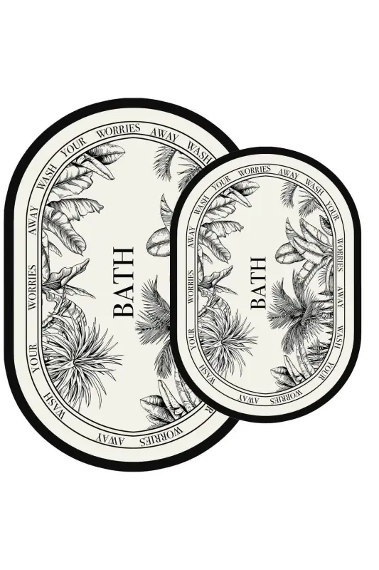 Digital Non-Slip Washable Black White Botanical Double Bath Mat Set Bathroom Rug Bathroom Decor - 2