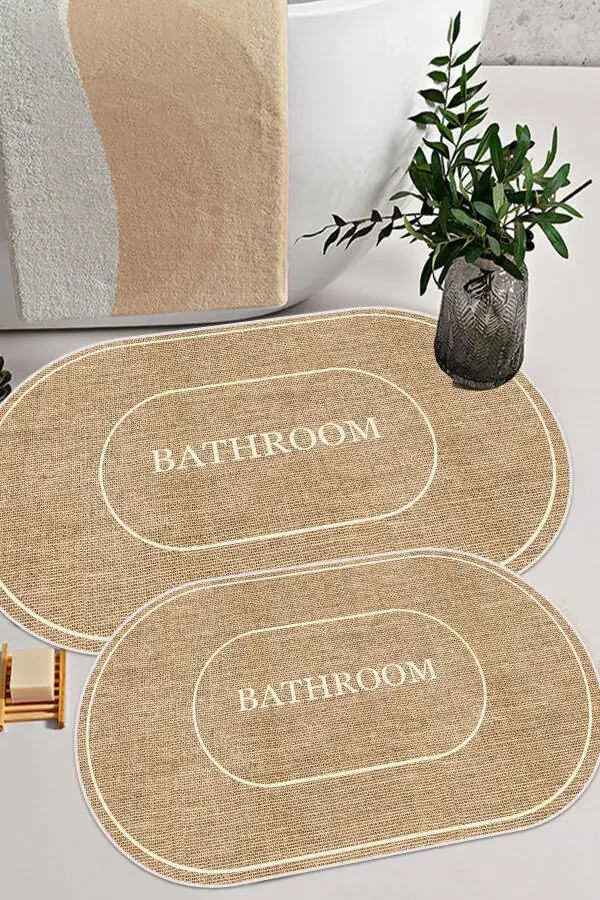 Digital Non-Slip Washable Jute Look Bath Modern Bathroom Mat Bathroom Rug Toilet Set - 1