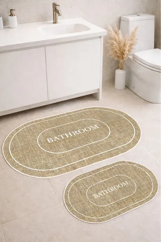 Digital Non-Slip Washable Jute Look Bath Modern Bathroom Mat Bathroom Rug Toilet Set - 3