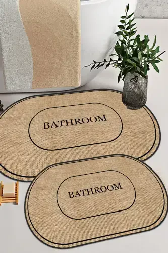 Digital Non-Slip Washable Jute Look Bath Modern Bathroom Toilet Set-Jute - 1