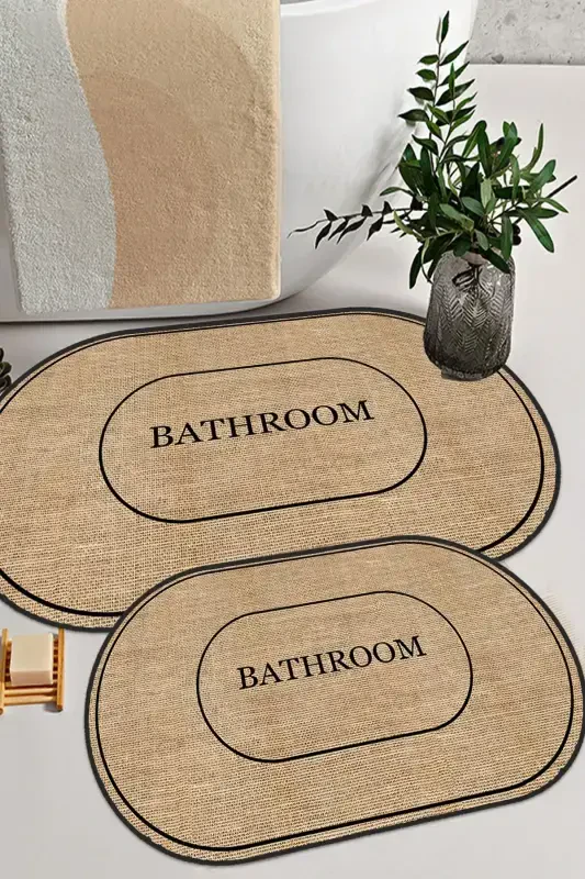 Digital Non-Slip Washable Jute Look Bath Modern Bathroom Toilet Set-Jute - 1