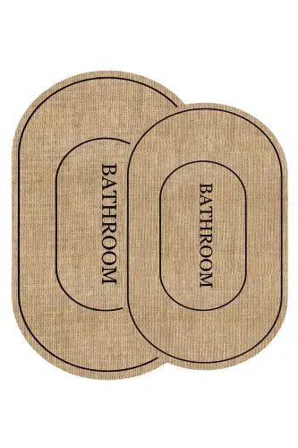 Digital Non-Slip Washable Jute Look Bath Modern Bathroom Toilet Set-Jute - 2