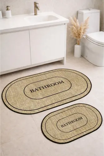 Digital Non-Slip Washable Jute Look Bath Modern Bathroom Toilet Set-Jute - 3