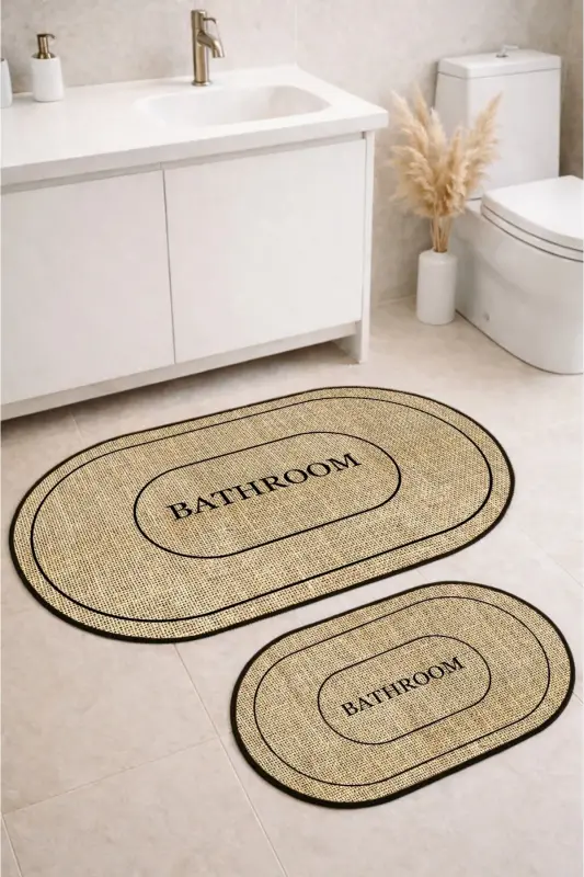 Digital Non-Slip Washable Jute Look Bath Modern Bathroom Toilet Set-Jute - 3