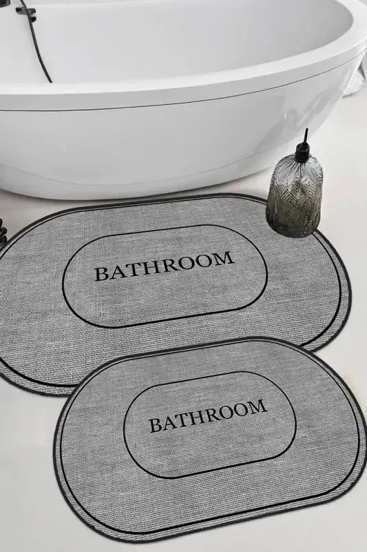 Digital Non-Slip Washable Jute Look Double Bath Mat Bath Mat Set Bath Rug-Multicolor - 1