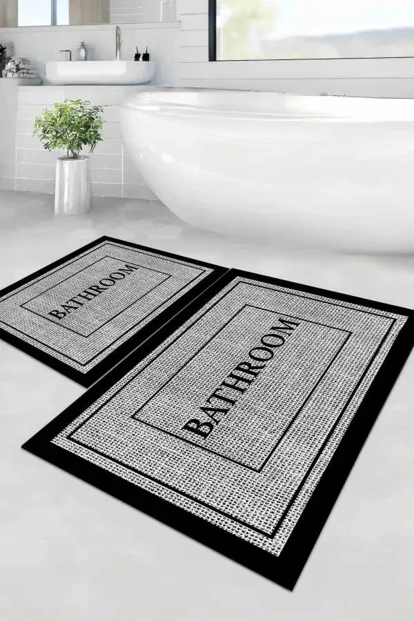 Digital Non-Slip Washable Jute Look Double Bathroom Rug Bath Mat Set Bath Carpet - 1