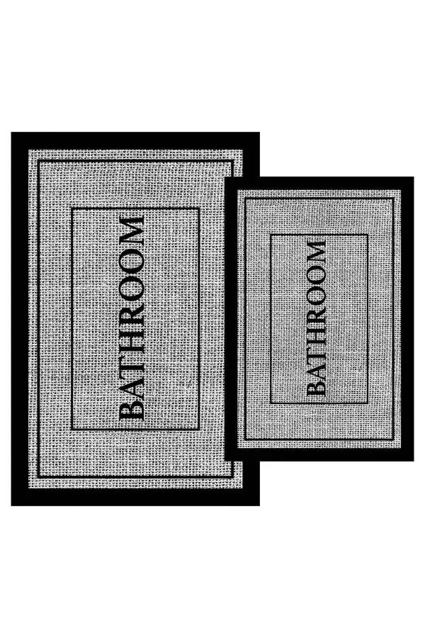 Digital Non-Slip Washable Jute Look Double Bathroom Rug Bath Mat Set Bath Carpet - 2