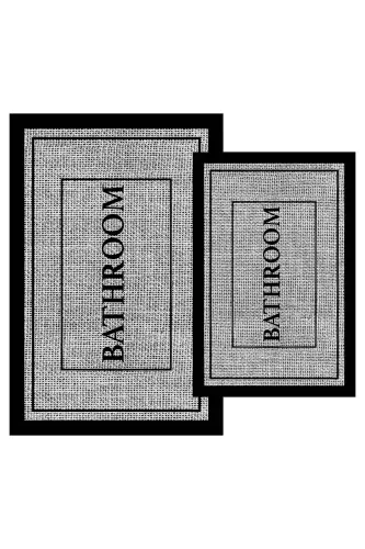 Digital Non-Slip Washable Jute Look Double Bathroom Rug Bath Mat Set Bath Carpet - 3