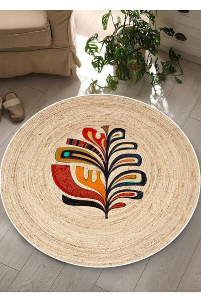 Digital Non-Slip Washable Jute Look Modern Round Living Room Rug Kitchen Rug Corridor Rug - 1