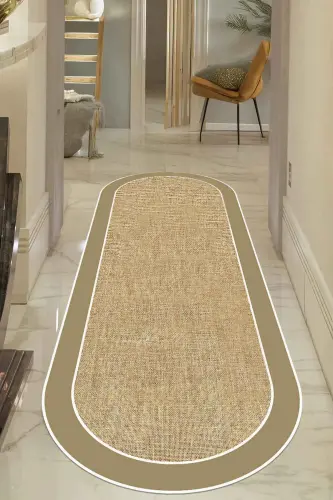 Digital Non-Slip Washable Jute Look Oval Living Room Carpet Kitchen Carpet Hallway Carpet Runner-Mink 