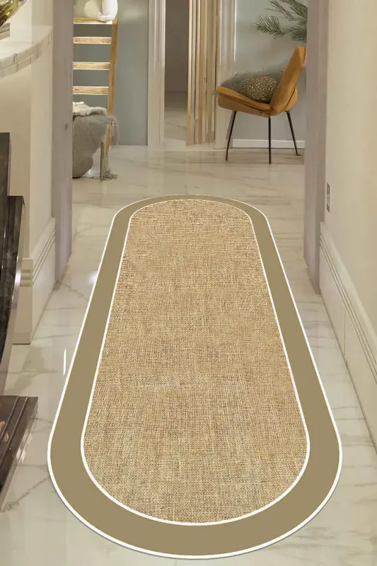 Digital Non-Slip Washable Jute Look Oval Living Room Carpet Kitchen Carpet Hallway Carpet Runner-Mink - 1