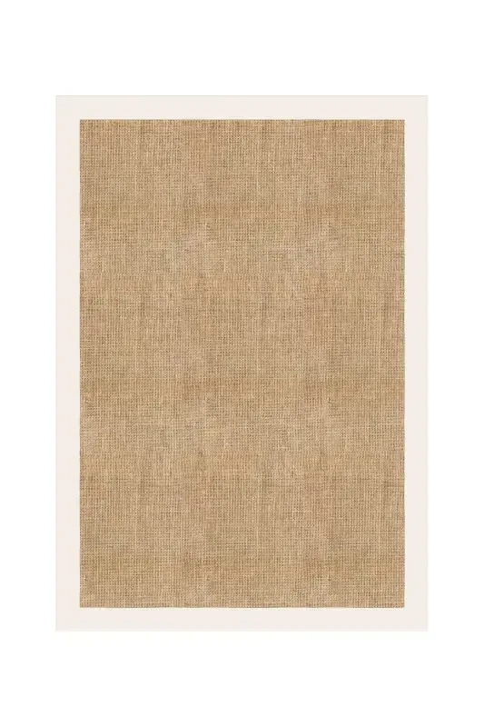 Digital Non-Slip Washable Jute Look White Framed Living Room Carpet Kitchen Runner-Beige1 - 2