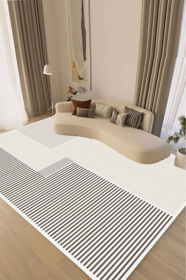 Digital Non-Slip Washable Modern Striped Gray Living Room Rug Kitchen Rug Balcony Rug Runner - 1