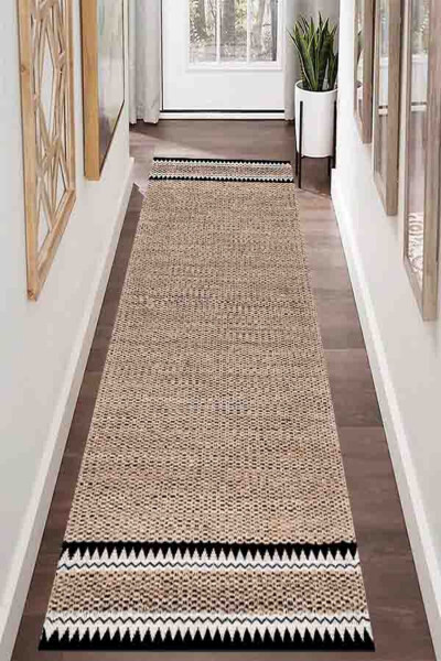 Digital Print Jute Look, Black Woven Rug, Machine Washable Living Room Rug Runner - 2