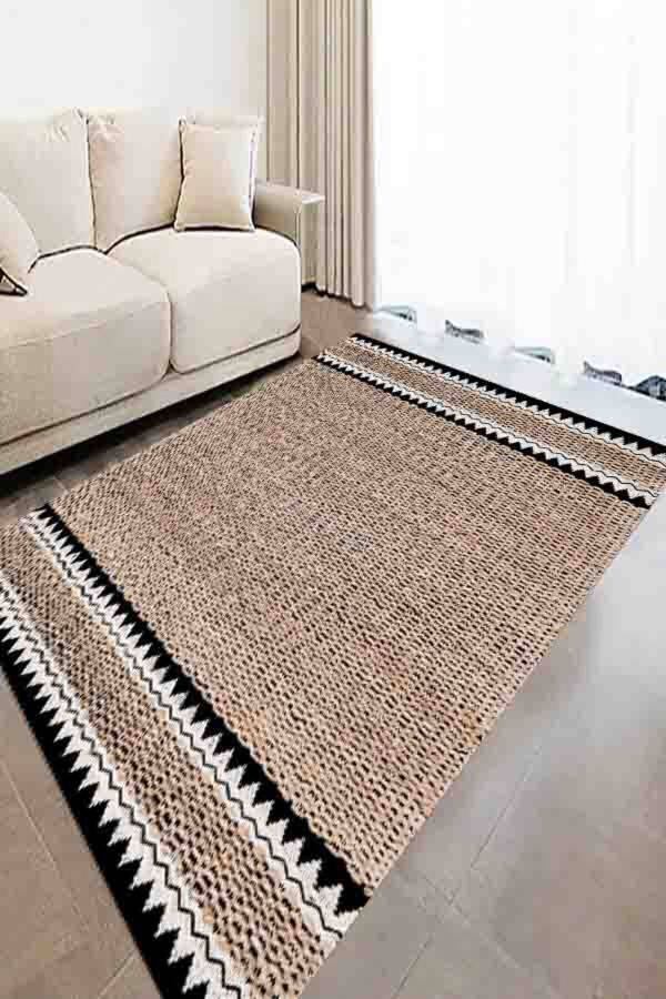 Digital Print Jute Look, Black Woven Rug, Machine Washable Living Room Rug Runner - 3