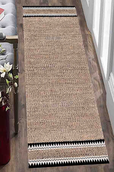 Digital Print Jute Look, Black Woven Rug, Machine Washable Living Room Rug Runner - 5