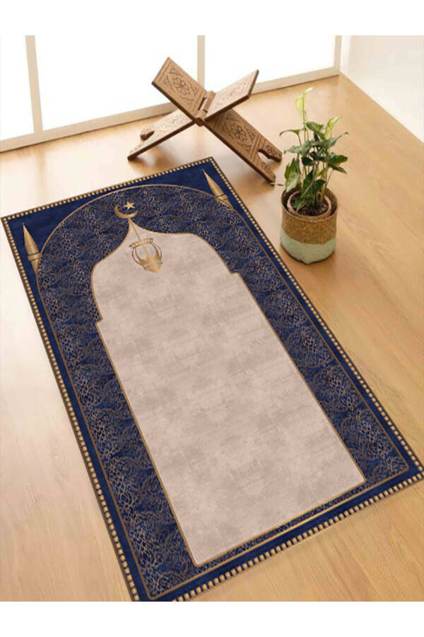 Digital print navy prayer rug - 1