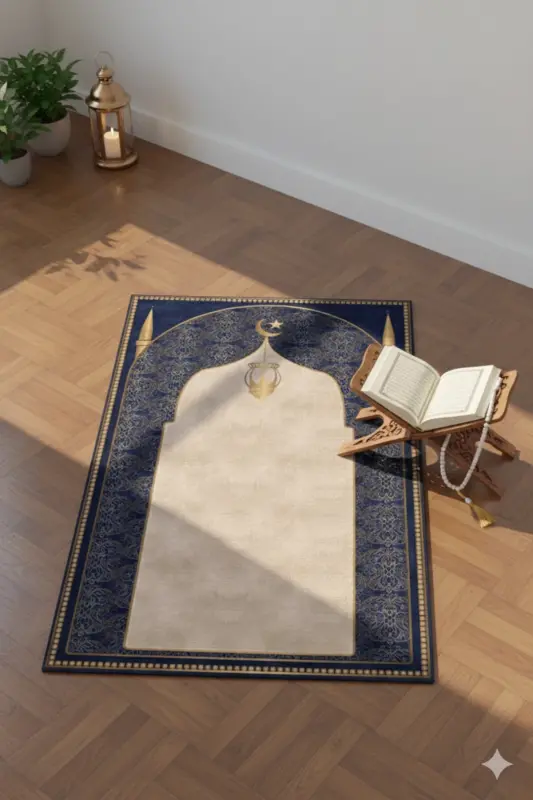 Digital print navy prayer rug - 2