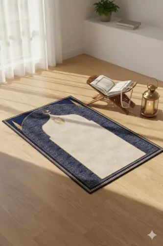 Digital print navy prayer rug - 3