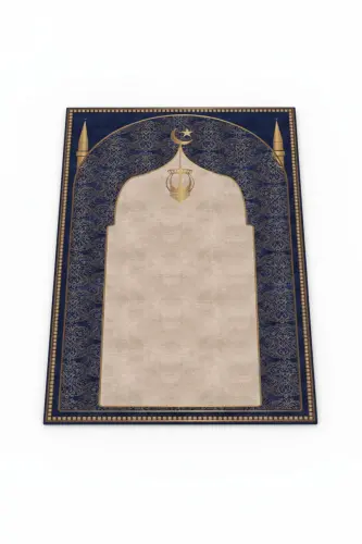 Digital print navy prayer rug - 6