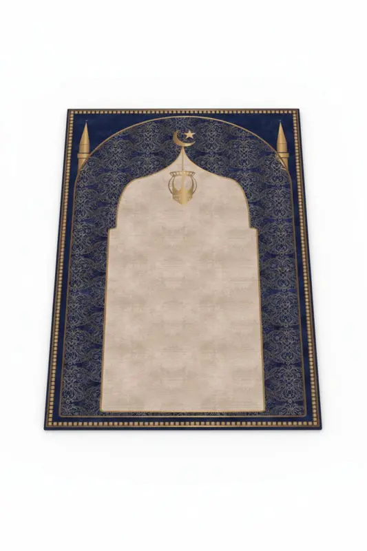 Digital print navy prayer rug - 6