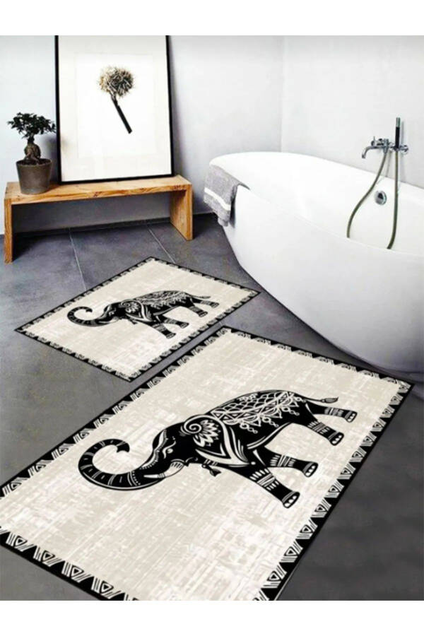 Digital Print Non-Slip Washable 2-Piece Bathroom Rug Set 60x100 - 40x60 - 1