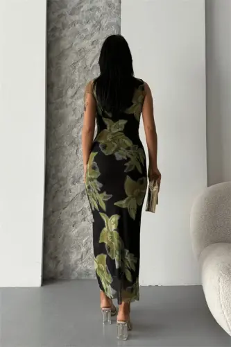 Digital Print Tulle Dress - GREEN/BLACK - 5