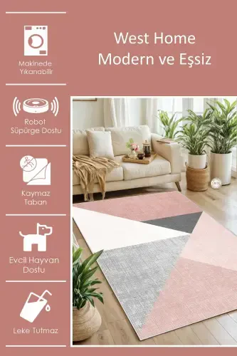 Digital Print Washable Non-Slip Base Living Room Carpet Kitchen Carpet Hallway Carpet-Powder - 2