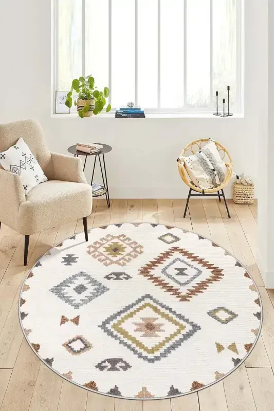 Digital Print Washable Non-Slip Base Stain-Proof Round Kitchen Carpet Living Room Carpet and Runner-colorful - 3