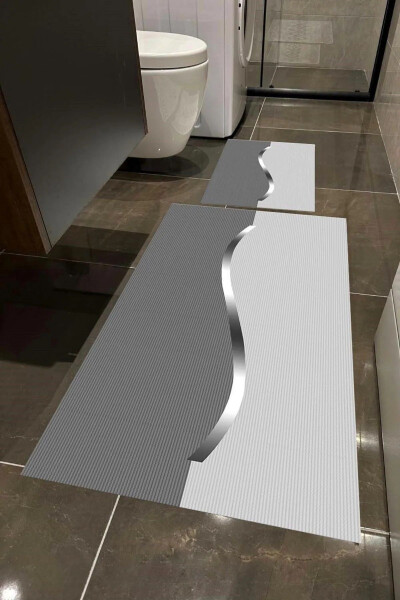 Digital Printed Absorbent Grey Tone Double Bathroom Mat (40/60cm - 60x100cm) - GENEL MARKALAR