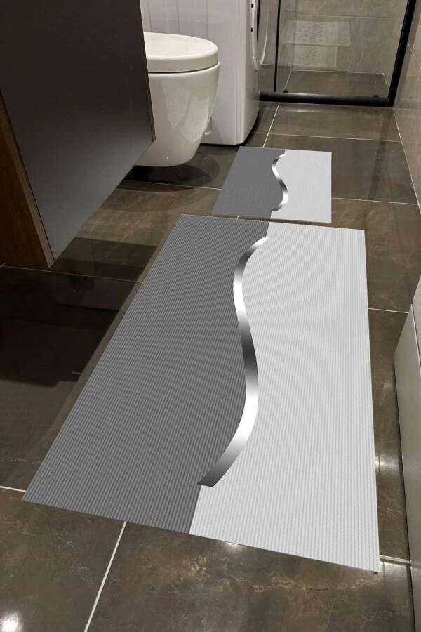Digital Printed Absorbent Grey Tone Double Bathroom Mat (40/60cm - 60x100cm) - 1