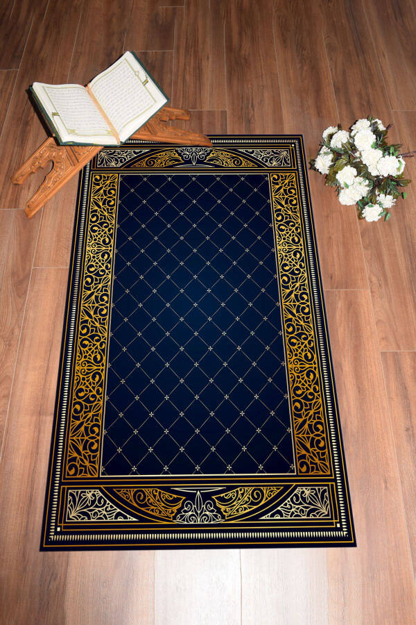 Digital Printed Anti-Slip Base Washable Prayer Rug 70x130, SECCADE-22-BLUE - 4