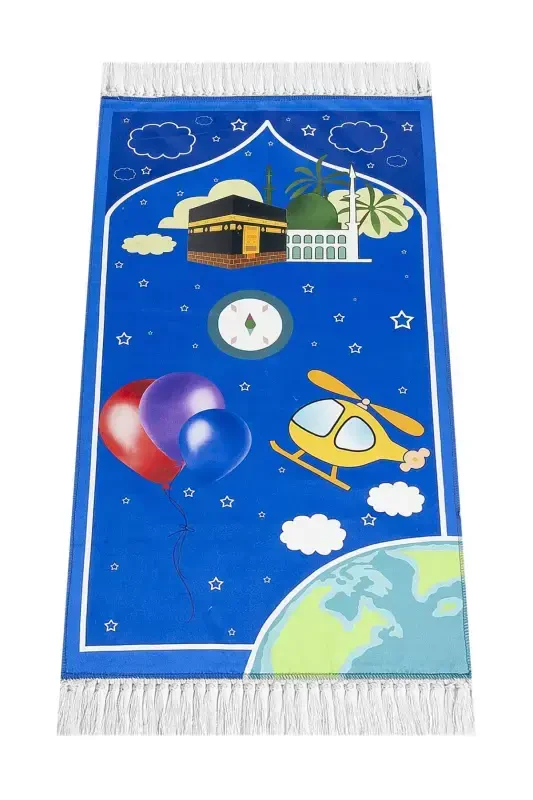 Digital Printed Children's Prayer Rug - Balloon Kabbalah Navy Blue Color - 44 X 78 Cm-Balloon Kabbalah Navy Blue - IHVAN ONLINE