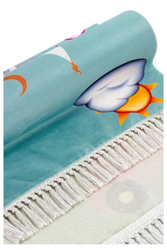 Digital Printed Children's Prayer Rug - Car and Mosque Design - 44 X 78 Cm - Mixed - 4