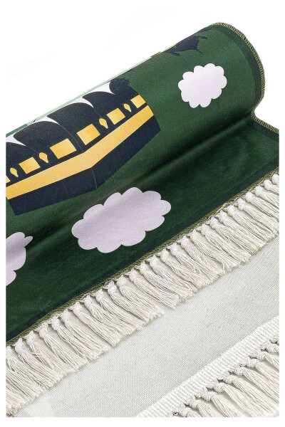 Digital Printed Kids' Prayer Rug - Green with Boat Handle - 44 X 78 Cm - 4