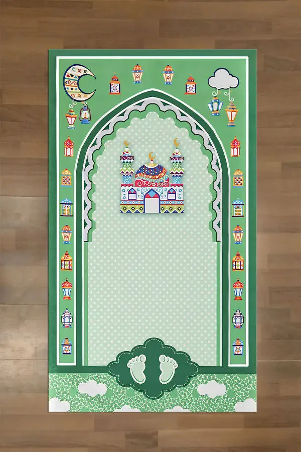 Digital Printed Non-Slip Base Washable Educational Kids Prayer Rug - 1
