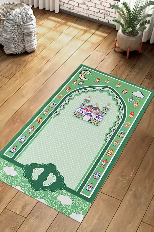 Digital Printed Non-Slip Base Washable Educational Kids Prayer Rug - 5