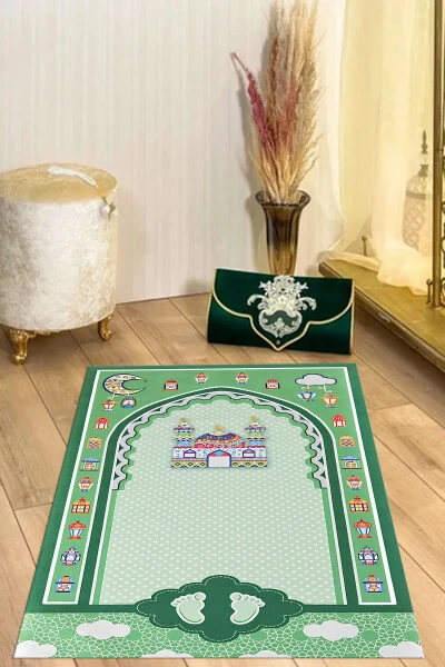 Digital Printed Non-Slip Base Washable Educational Kids Prayer Rug - 6
